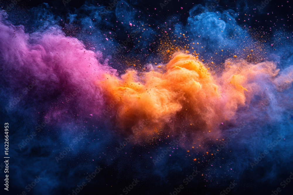 Naklejka premium Colorful powder explosion on black background.