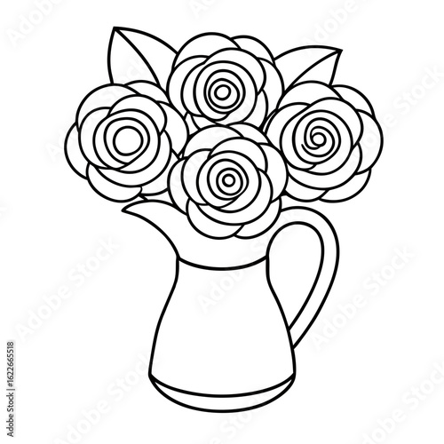 Bouquet of Roses in a Pitcher, Each Petal Detailed Coloring Page