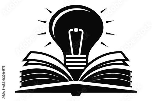 Lightbulb Shining Above an Open Book Symbolizing Knowledge and Inspiration, Isolated Vector