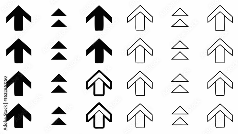 Illustration featuring a pattern of various arrow designs pointing upwards in black and white colors | editable eps vectors silhouette Illustration featuring a pattern of various arrow designs pointing upwards in black and white colors | editable eps vectors silhouette