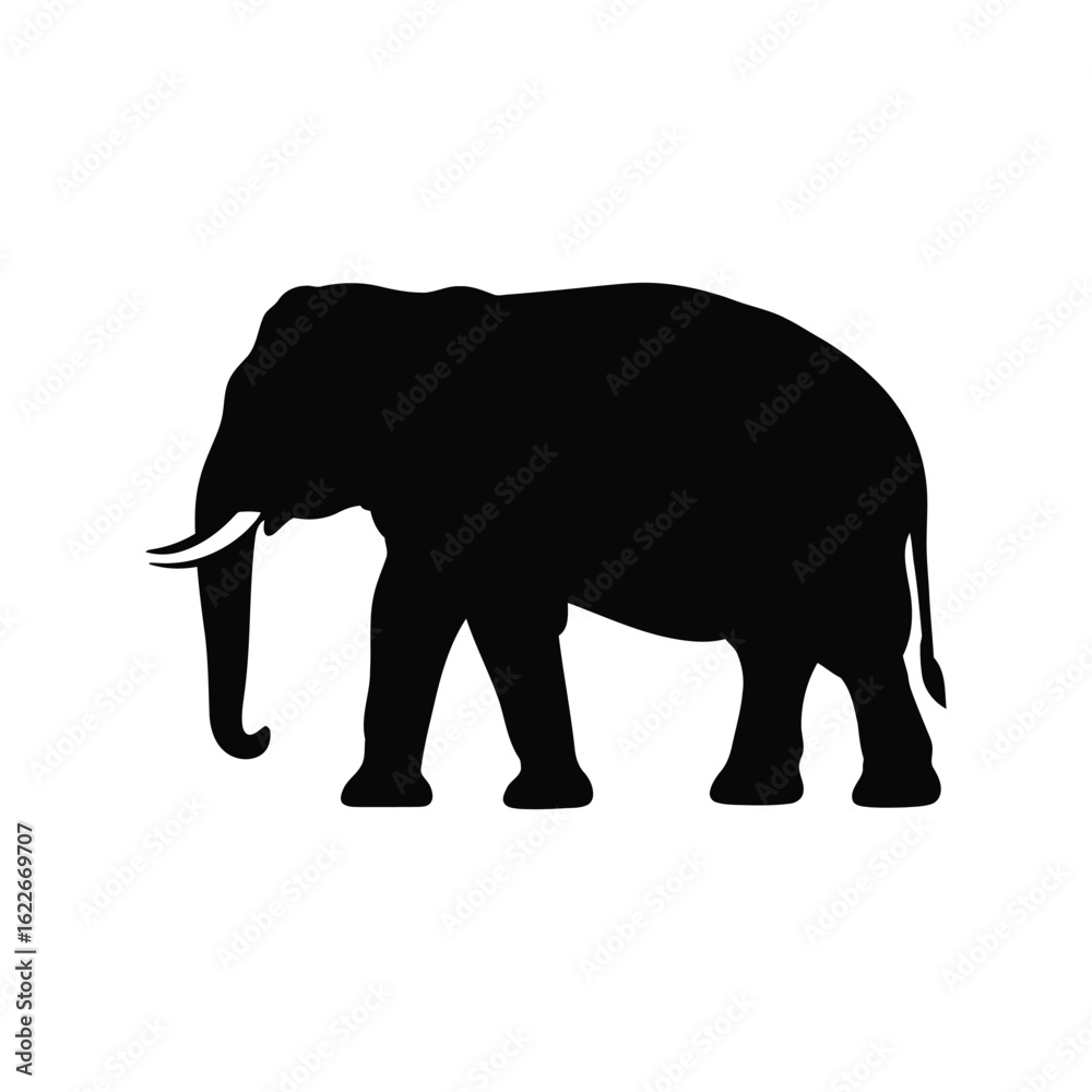 Fototapeta premium Large Black Elephant Silhouette Vector, Majestic African Safari Wildlife Animal, Detailed Pachyderm Profile Graphic