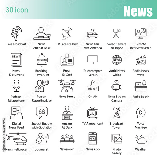 News and Journalism Line Icon Set, Vector Illustration