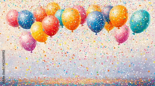 Colorful Balloons & Confetti Party Celebration Art
