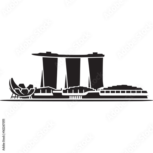 Black silhouette of marina bay sands, singapore on transparent background