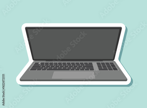 Laptop realistic sticker icon in flat style. Computer vector illustration on isolated background. Workspace sign business concept.