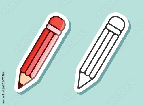 Pencil sticker icon in flat style. Office supplies vector illustration on isolated background. Writing sign business concept.