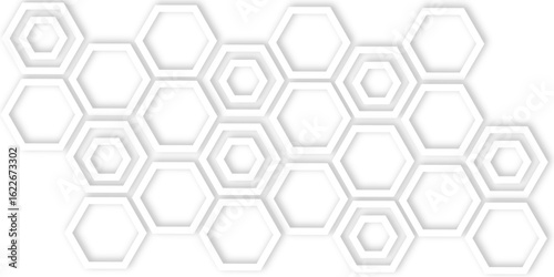 Abstract white hexagons with subtle shadows, clean, modern background featuring a repeating pattern creating a three dimensional effect.	