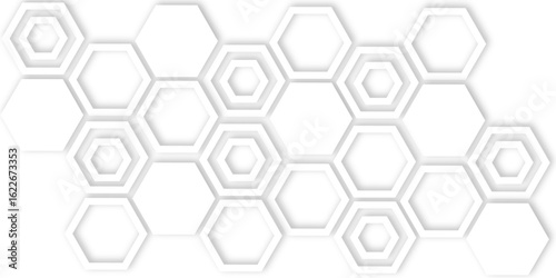 Abstract white hexagons with subtle shadows, clean, modern background featuring a repeating pattern creating a three dimensional effect.	