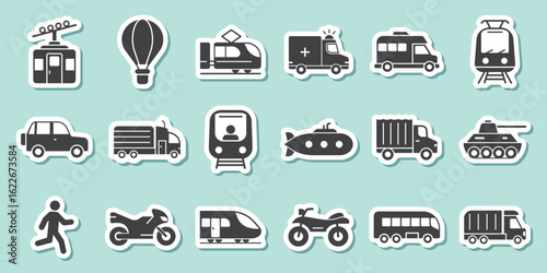 Transport sticker icon set collection in flat style. Transportation vector illustration on isolated background. Vehicle sign business concept.