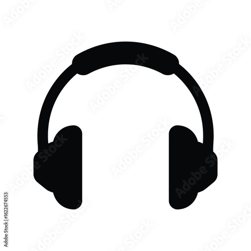 Black Headphones Icon Vector: Music, Audio, and Sound Symbol