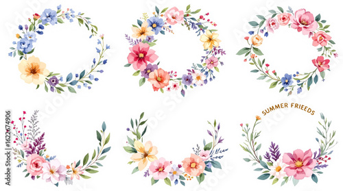 set of colorful flowers