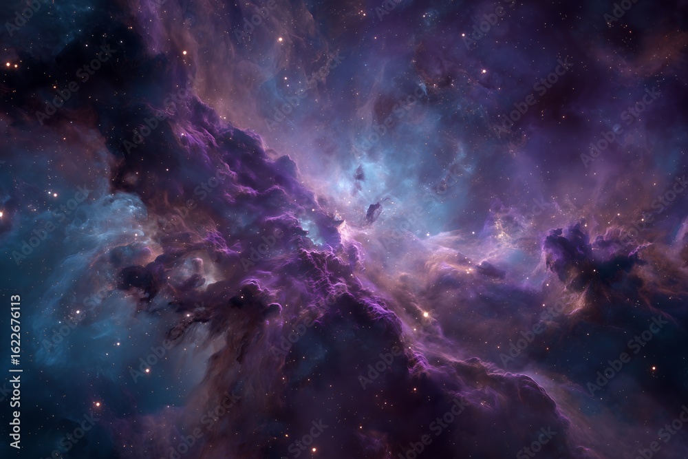 Fototapeta premium Cosmic gas clouds and star clusters in a beautiful deep-space nebula.