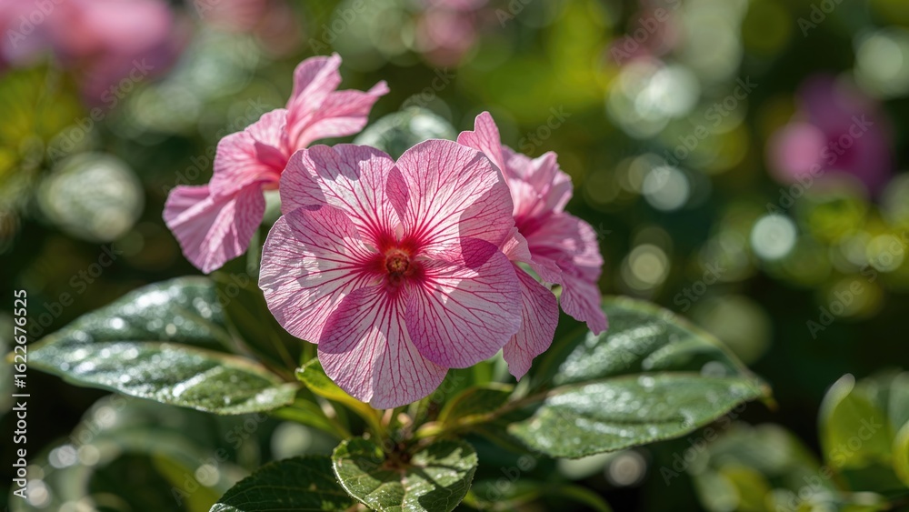 Fototapeta premium Striped Pink Impatiens Flower Variety