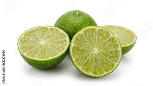 Fresh green lime sections isolated on a white field with clipping path
