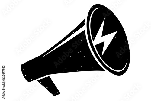 Black megaphone with lightning bolt symbol silhouette
