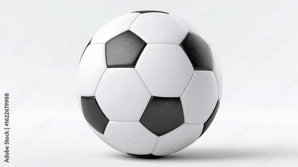 Naklejka premium A classic black-and-white soccer ball with a pentagon pattern sits ready for play, its clean design symbolizing tradition, teamwork, and the global spirit of the game..