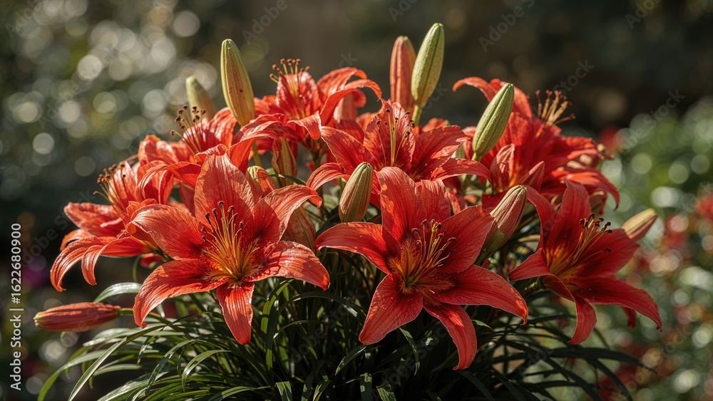 Red Lily Blooms for Garden Design and Outdoor Decoration in Spring Red Lily Blooms for Garden Design and Outdoor Decoration in Spring
