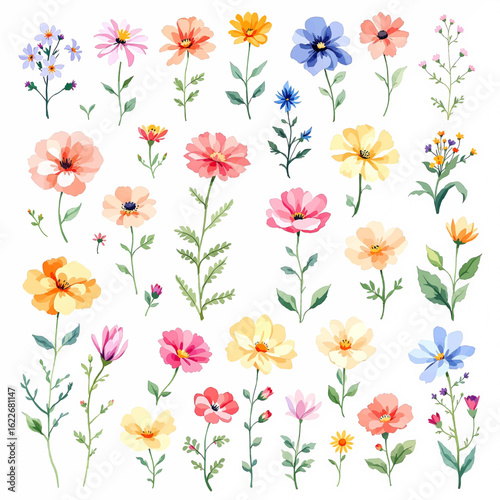 Seamless floral pattern featuring spring flowers and leaves in a decorative vector design