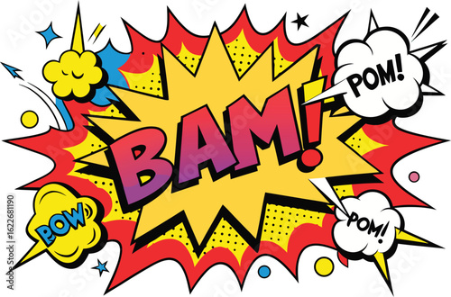 Vibrant Comic Book Style Explosion with the Word BAM in Bold Letters