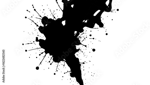 Vector art of dark black ink blotch with fine splatter isolated on white background