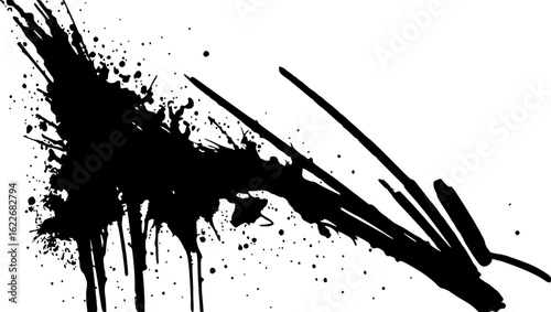 Vector art of black ink splatter and brush stroke isolated on white background