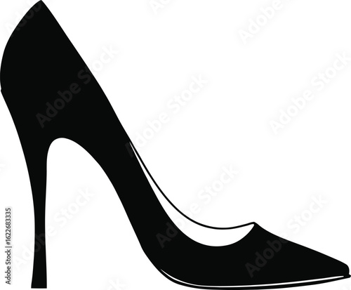 High Heel Silhouette – Black Stiletto Shoe with Pointed Toe Representing Fashion, Elegance, and Formal Style