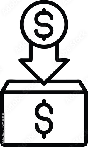 Donation Icon: A simple, impactful icon depicting a dollar coin descending into a donation box, embodying charity and philanthropy