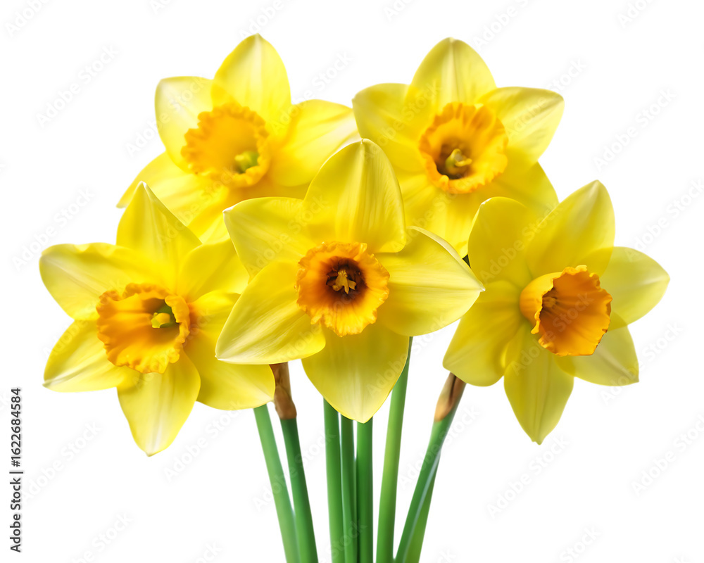 Obraz premium Bunch of yellow daffodils isolated on a white background