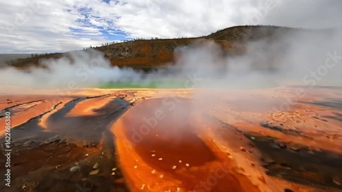 Grand Prismatic Spring's Majestic Panorama: A Breathtaking View of Yellowstone's Geothermal Wonder