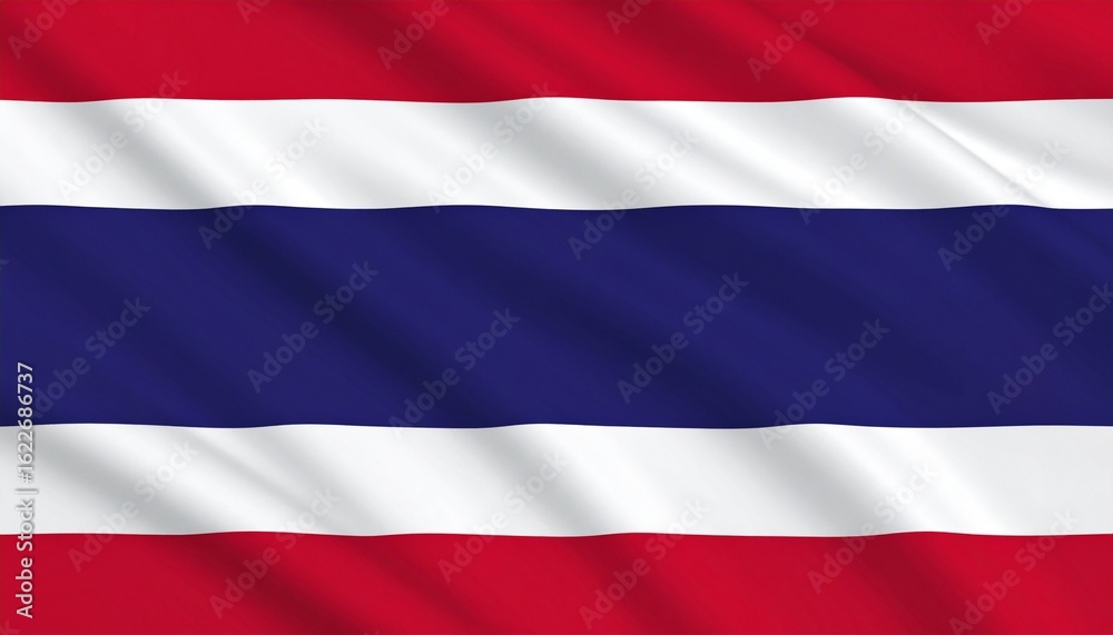 Fototapeta premium Flag of Thailand with five horizontal stripes — red, white, blue (twice as thick), white, red — representing national pride and identit