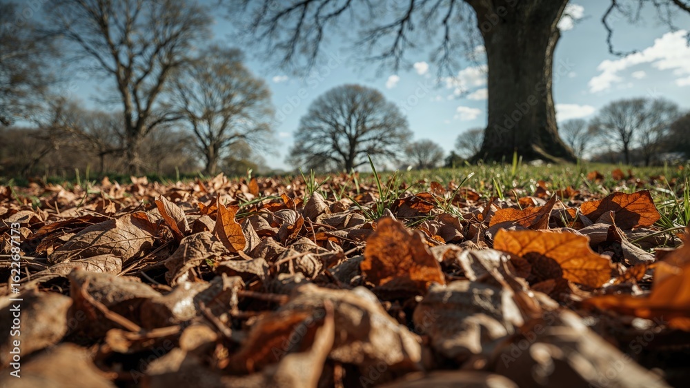 Obraz premium Withered leaves lying on the forest floor