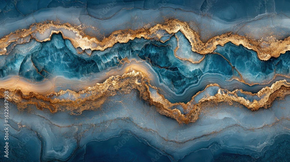 Fototapeta premium Deep blue and gold marble vein pattern