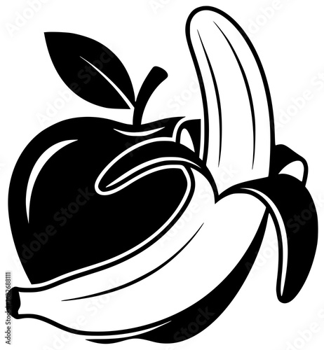 Apple with banana and various other fruits like pear peach plum cherry grape fig apricot nectarine pomegranate together always