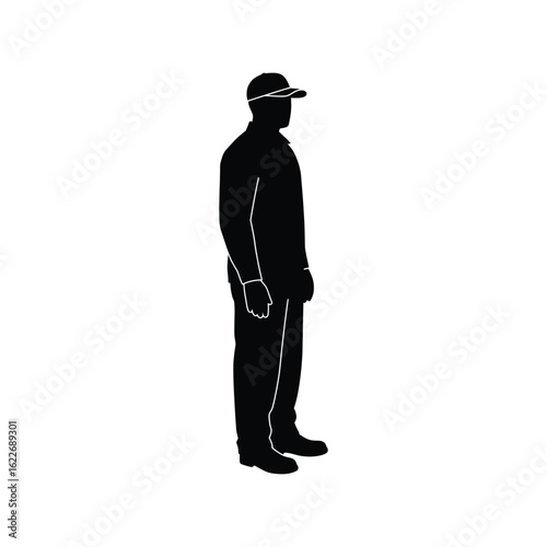Profile of a standing male worker silhouette vector. Blue-collar professional, technician, craftsman, and labor force icon.
