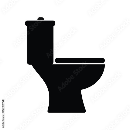 Toilet silhouette vector icon. Bathroom, lavatory, restroom, water closet, hygiene, and plumbing fixture graphic.
