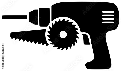 Drill with screwdriver and various power tools like hammer saw wrench pliers cutter grinder sander router and different types of bits available everywhere