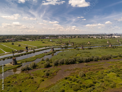 Iconic Dutch Windmills at Kinderdijk – Aerial View