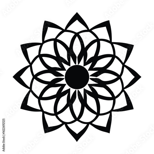 Geometric mandala flower design, spiritual ornamental symbol silhouette