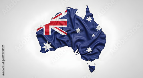 Australia country map outline filled with the Australian flag, showing the continent's shape and national colors.