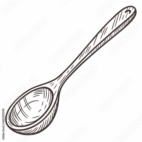 Hand drawn wooden spoon isolated on white background for culinary use