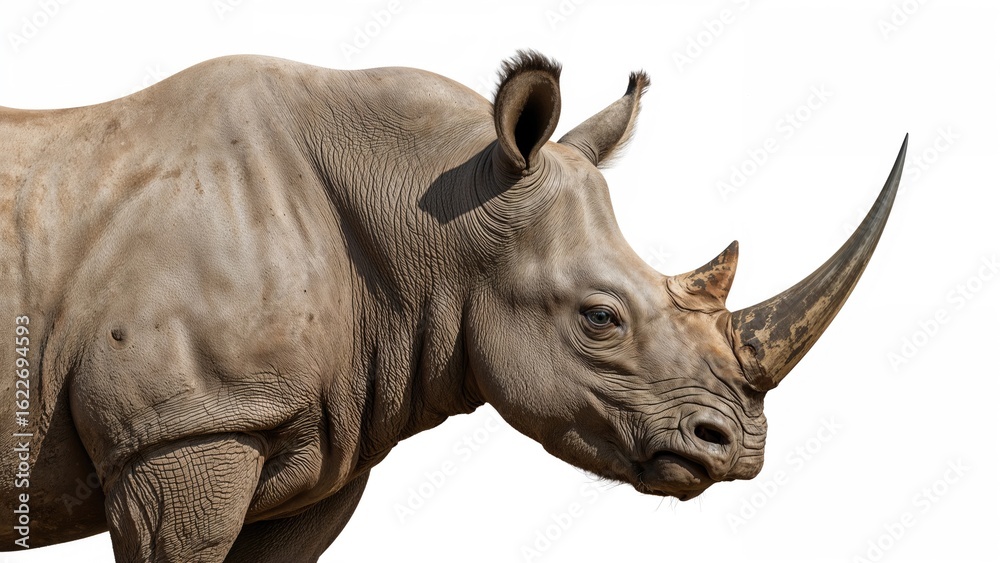 Fototapeta premium Lone rhinoceros displayed on a white surface