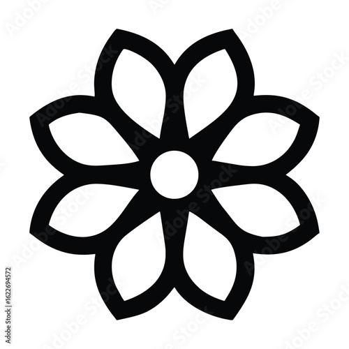 Simple black seven-petal flower icon on a white background