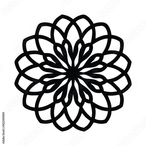 Abstract black circular flower mandala on a white background