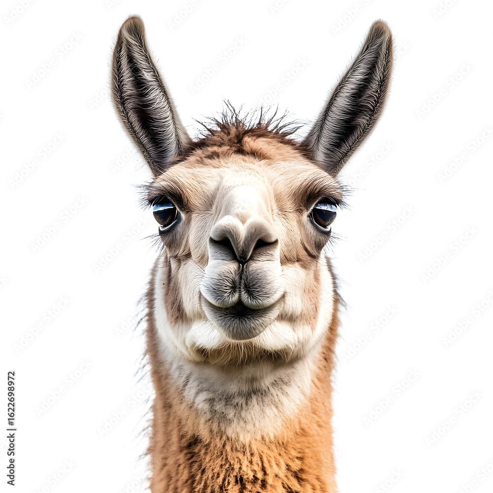 Obraz premium Close-up Portrait of Llama Isolated on White Background