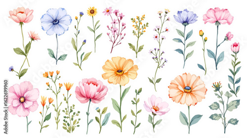 Set watercolor elements red roses. Watercolor pink flower collection. flowers and Leaf for wedding or greeting card. Botanic illustration isolated on white background