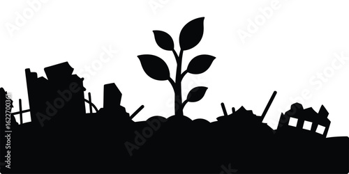  Industrial cityscape silhouette with recycling sign, environmental and ecology concept