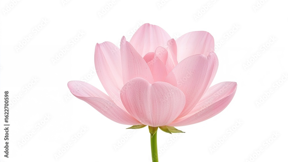 Fototapeta premium Pink floral bloom on a plain white surface