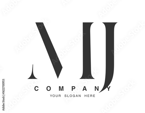 MJ logo design. Initial letter m and j serif font style. Creative classic company name typography. Trendy logotype or identity.