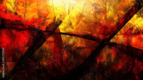 Abstract fiery red gold texture painting artwork