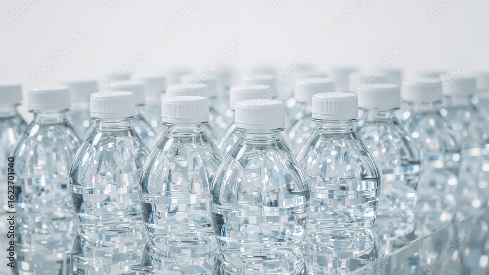 White-Capped Plastic Bottles of Mineral Water White-Capped Plastic Bottles of Mineral Water